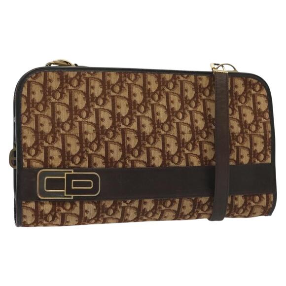 DIOR Trotter Canvas Shoulder Bag Brown Gold - Picture 1 of 13